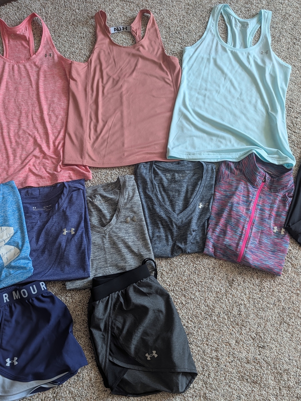 Under Armour Women's Coral, Pink, Mint & Gray Active Tank Tops and Shorts Bundle